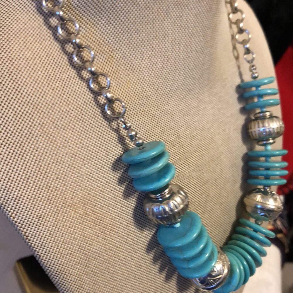 Turquoise & Silver Tab Necklace